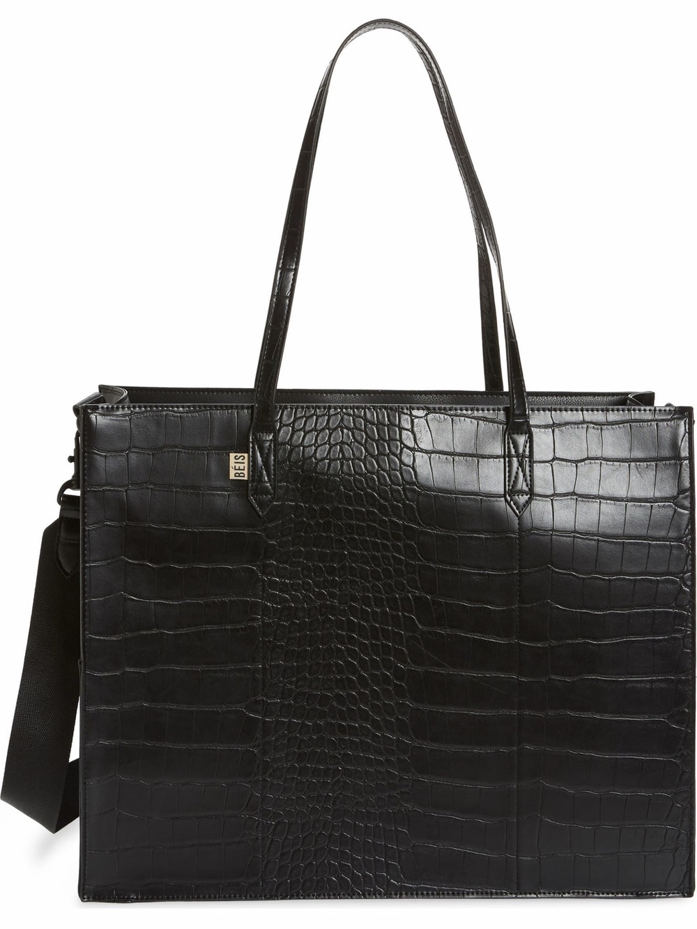 Béis work tote in Black Croc-Embossed Tote bag